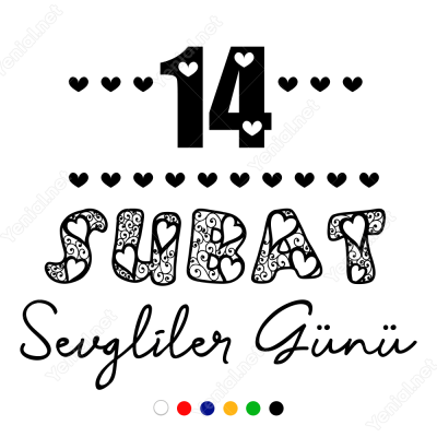 Sevgililer Günü Kalpli Yazı 110x110cm Sticker Yapıştırma