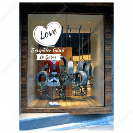 Sevgililer Günü Yazısı Kalpli(love)100x100cm Sticker Yapıştırma