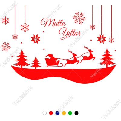 Çamlar İçinde Geyikleri İle Gezinen Noel Baba 115x75cm