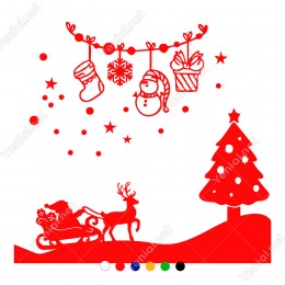 Geyik Çam Ağacı Noel Baba Kar Taneleri ve Hediye Paketleri Yılbaşı Süslemeleri