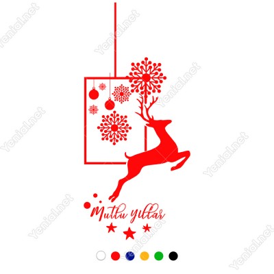 Geyik ve Yıldızlarla Mutlu Yıllar Yazısı Yılbaşı Süslemesi 115x51cm