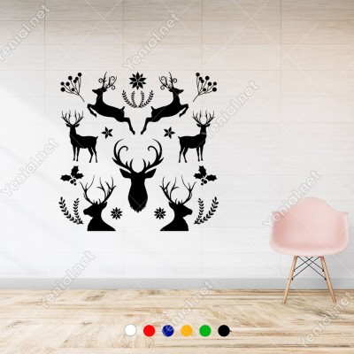 Geyiklerle Oluşturulmuş Yılbaşı Vitrin Düzenlemesi 85x85cm