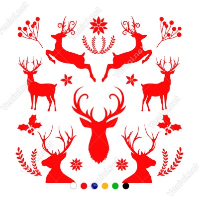 Geyiklerle Oluşturulmuş Yılbaşı Vitrin Düzenlemesi 85x85cm