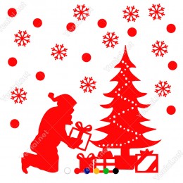Hediye Paketlerini Ağacın Yanına Getiren Noel Baba Yılbaşı Süslemeleri