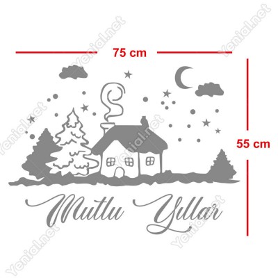 Kar Yağmış Ağaçlar İçinde Sevimli Ev ve Mutlu Yıllar Yazısı Yılbaşı Süslemeleri Kar Yağmış Ağaçlar İçinde Sevimli Ev ve Mutlu Yıllar Yazısı Yılbaşı Süslemeleri