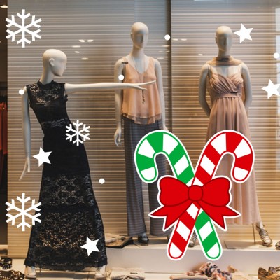 Kurdelalı Yılbaşı Süsü ve Kar Taneleri Vitrin Sticker Yapıştırma 70x70cm