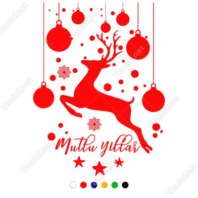 Ren Geyiği ve Salınan Balonlar Yılbaşı Süslemesi 60x80cm