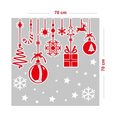 Salınan Hediye Kutusu Kar Tanesi ve Yılbaşı Ağacı Vitrin Süslemeleri Sticker 70x70cm
