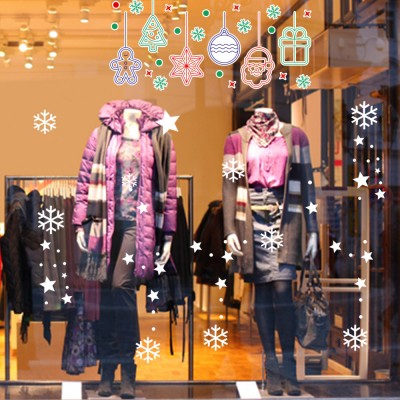 Salınan Süslemeler Kar Taneleri ve Yılbaşı Ağacı Vitrin Süslemeleri 70x70cm