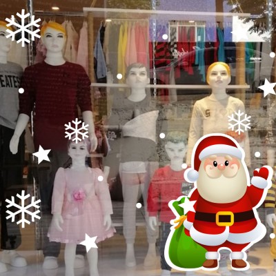 Sevimli Noel Baba ve Kar Taneleri Yılbaşı Vitrin Sticker Yapıştırma 70x70cm Sevimli Noel Baba ve Kar Taneleri Yılbaşı Vitrin Sticker Yapıştırma 70x70cm
