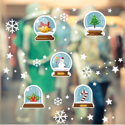 Sevimli Sihirli Kutular Kar Taneleri ve Yılbaşı Vitrin Stickerları 70x70cm