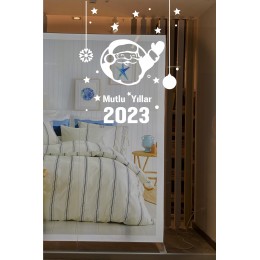 Yılbaşı Süslemeleri Yıldız ve El Sallayan Noel Baba Sticker 101x84cm