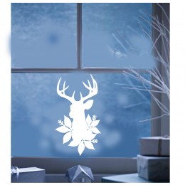 Yılbaşı Süslemeleri Çiçek Desenli Geyik Süslemesi Cam Stickeri