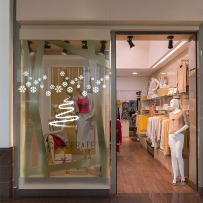 Yılbaşı Süslemeleri Çam Ağacı Kar Taneleri Vitrin Düzenlemesi 76x115 cm