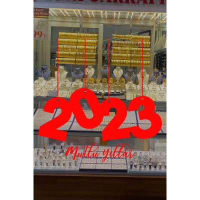 Yılbaşı Vitrin için İp İle Asılmış 2023 Yazısı Sticker 115x100cm