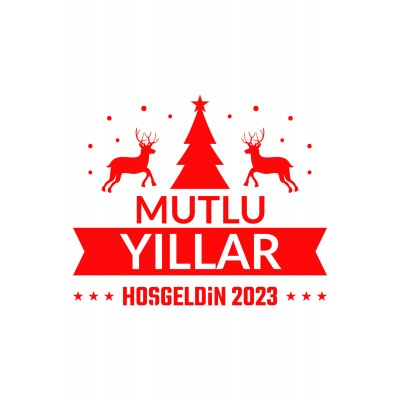 Yılbaşı Süslemeleri Mutlu Yıllar Geyikli Ağaçlı Sticker