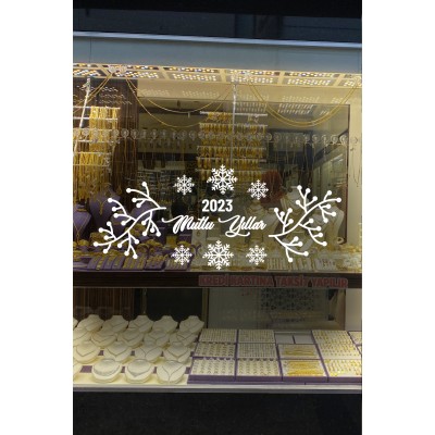 Yılbaşı Süslemeleri Kar Taneleri ve İnce Yaprak Dalları Sticker