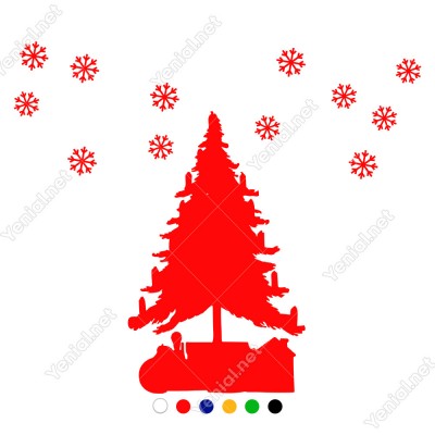 Yeni Yıl Ağacı Çamı Kar Taneleri Yılbaşı Süslemesi 61x66cm