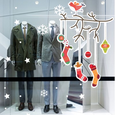 Yılbaşı Ağacı Dalından Sallanan Çoraplar Yılbaşı Vitrin Süslemeleri Sticker Ve Yapıştırma 70x70cm