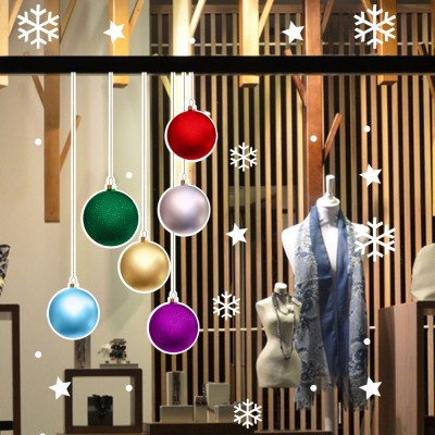 Yılbaşı Renkli Salınan Süsleme Topları Yılbaşı Vitrin Sticker 70x70cm