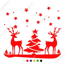 Yılbaşı Süslemeleri Ağacın Yanında Geyikler 2020 Yazısı 115x100cm