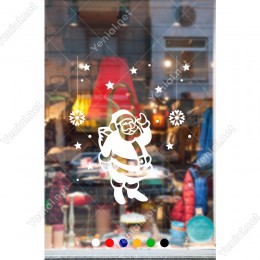 Yılbaşı Süslemeleri Yıldız ve Noel Baba Stickerları 115x88cm