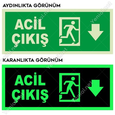 Acil Çıkış Aşağı Ok Lümen Folyo Levhası