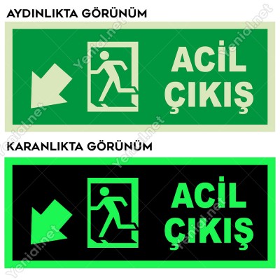 Acil Çıkış Sol Aşağı Ok Lümen Folyo Levhası