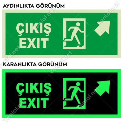 Çıkış Exit Sağ Üst Ok Lümen Folyo Levhası