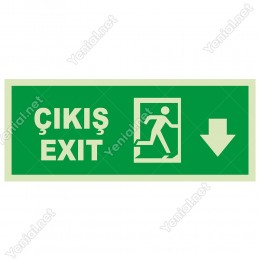 Exit Çıkış Aşağı Ok Lümen Folyo Levhası