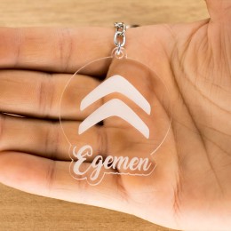 Citroen Logolu İsme Özel - Kişiye Özel Pleksi Anahtarlık - Arkadaşa, Sevgiliye Eşe Hediye