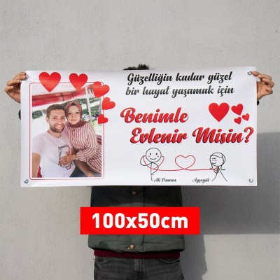 Fotoğraflı Evlilik Teklifi Afişi Pankartı