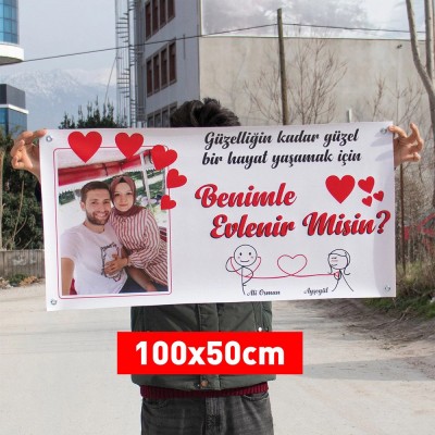 Fotoğraflı Evlilik Teklifi Afişi Pankartı