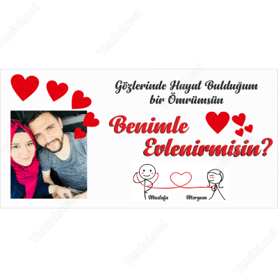 Fotoğraflı Kalpli Çerçevesiz Benimle Evlenir Misin Branda Afisi