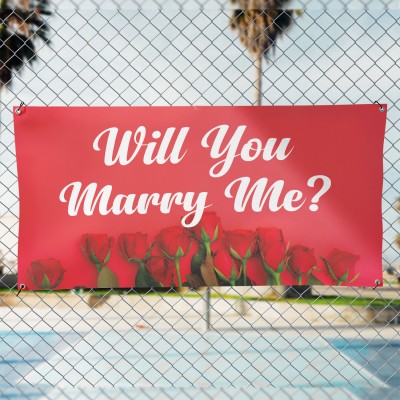 Will You Marry Me Evlilik Teklifi Afişi Pankartı Gül Desenli