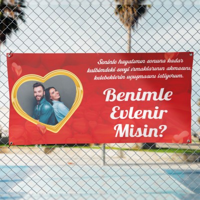 Resimli Evlilik Teklifi Afişi Pankartı  Benimle Evlenir Misin
