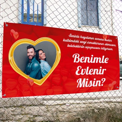 Resimli Evlilik Teklifi Afişi Pankartı  Benimle Evlenir Misin