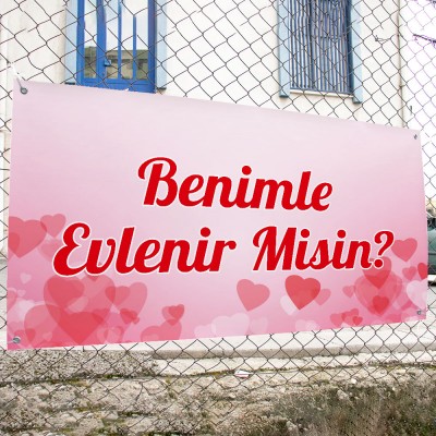 Kalpli Evlilik Teklifi Afişi Pankartı Benimle Evlenir Misin