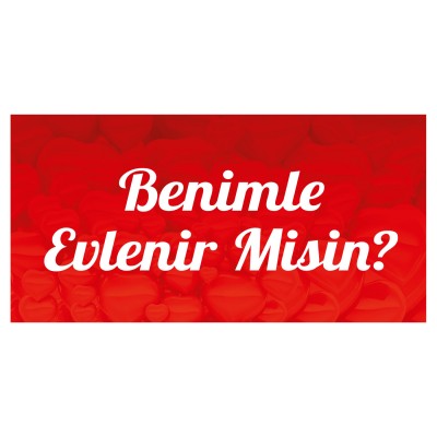 Kırmızı Kalpli Evlilik Teklifi Afişi Pankartı Benimle Evlenir Misin
