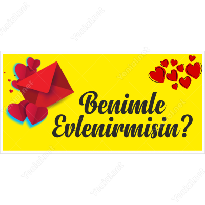 Sarı Zeminli Kalpli Benimle Evlenir Misin Branda Afişi