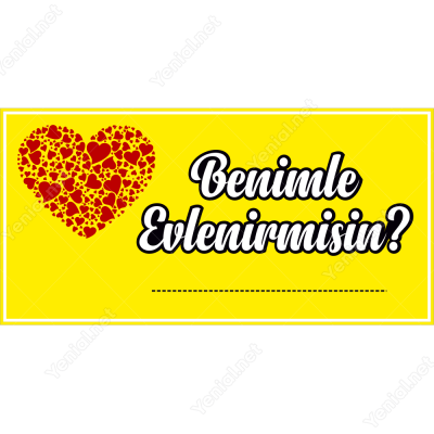 Sarı Zeminli Büyük Kalpli Benimle Evlenir Misin Branda Afişi
