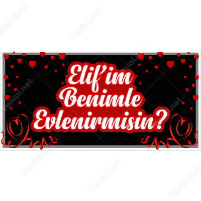 Siyah Zeminli Güzel Kaliteli Benimle Evlenir Misin Branda Afişi