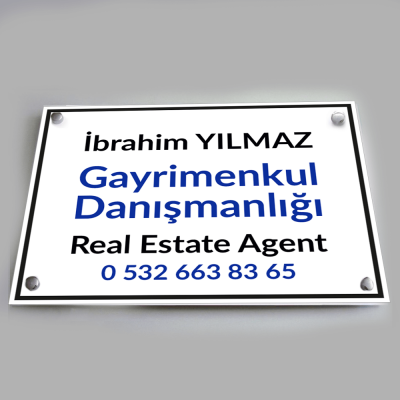 Gayrimenkul  Danışmanlığı Şeffaf 3mm Pleksi den Yapılmış ( 50x40cm) Tabela 
