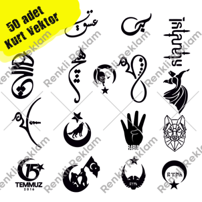 50 adet Elif Vav Harfi Benzemez Sana Hat Yazıları Vektörel Sticker Satın Al