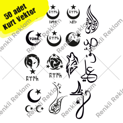 50 adet Elif Vav Harfi Benzemez Sana Hat Yazıları Vektörel Sticker Satın Al