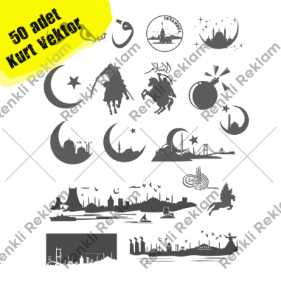 50 adet Vektörel Sticker Ay Yıldız,İstanbul,Tuğra satın al