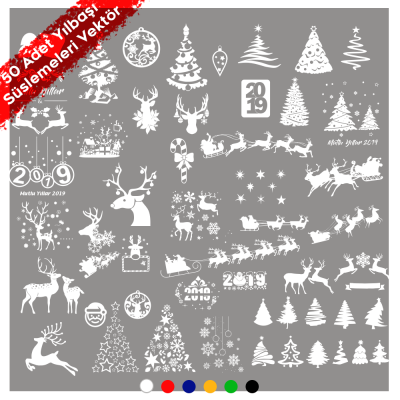 Yılbaşı Süslemeleri Geyik Yıldız Kar Tanesi 2019 Çam 50 Adet Sticker CDR Dosyası İndir Yükle