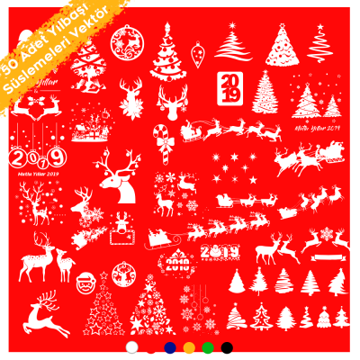 Yılbaşı Süslemeleri Geyik Yıldız Kar Tanesi 2019 Çam 50 Adet Sticker CDR Dosyası İndir Yükle