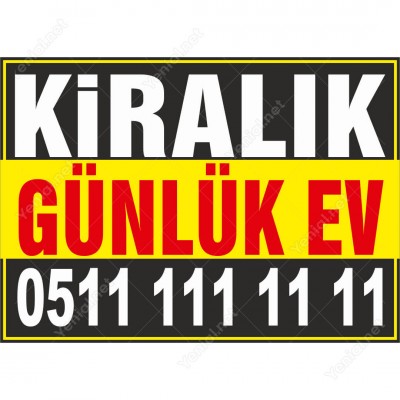 Kiralık Günlük Ev Branda Afişi (Sarı Siyah Renk)