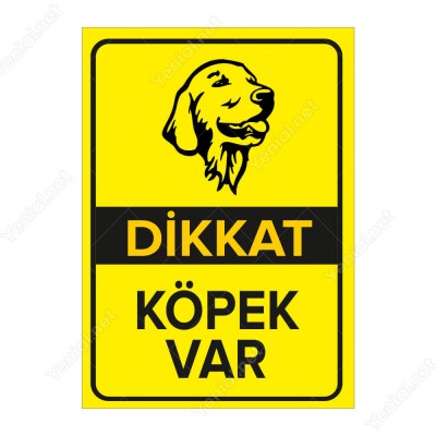 Dikkat Köpek Var Levhası Golden Retriever